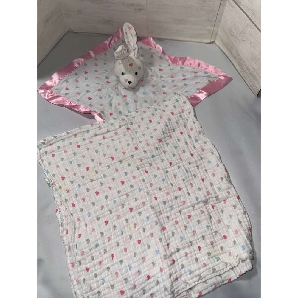 Bananafish‎ Studio Bunny Lovey Security Blanket Muslin Swaddle Heart Print Pink